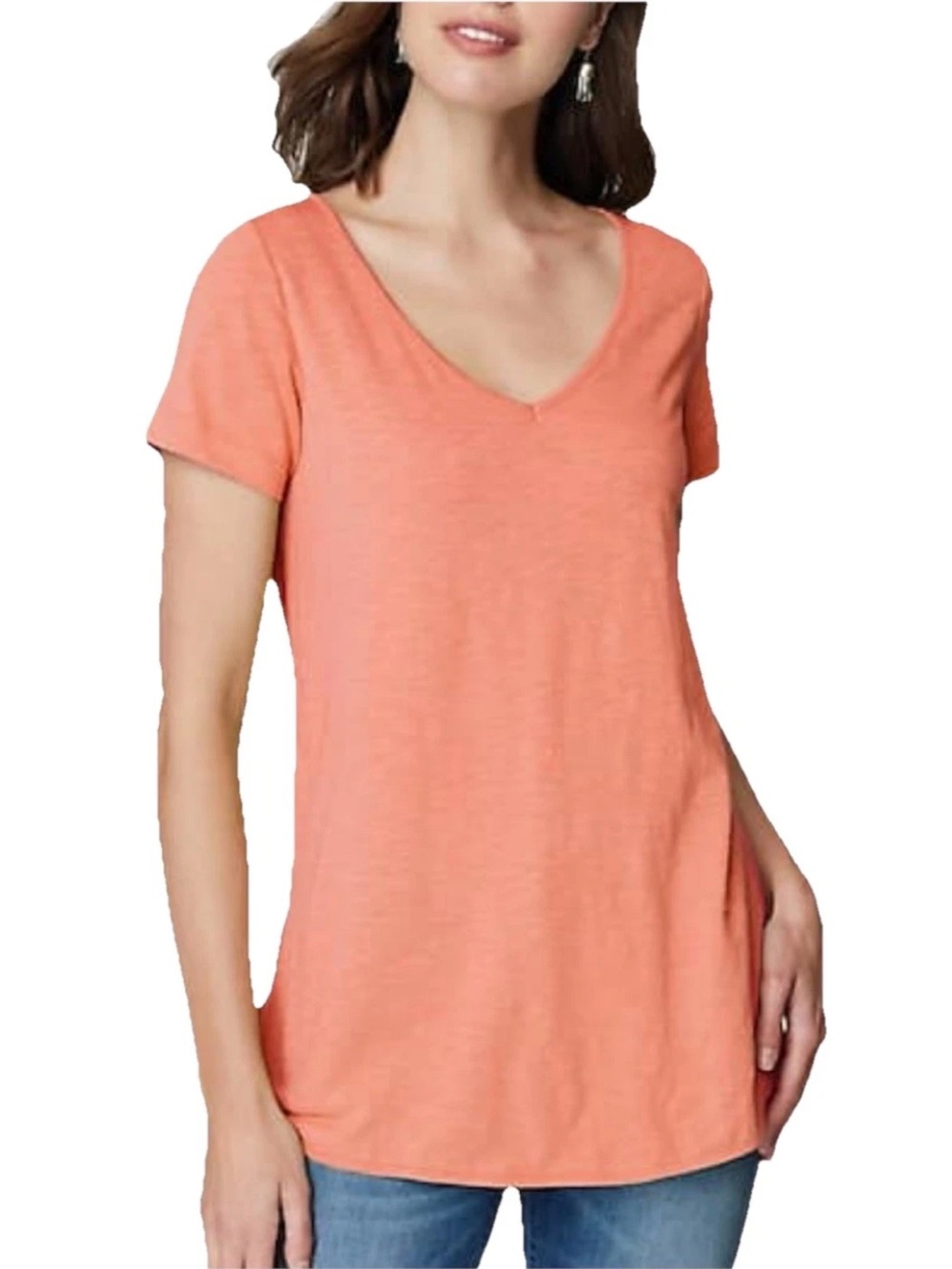 J. Jill Pure Jill Cotton Tencel V-Neck Short Sleeve Tee Peach NWT Medium